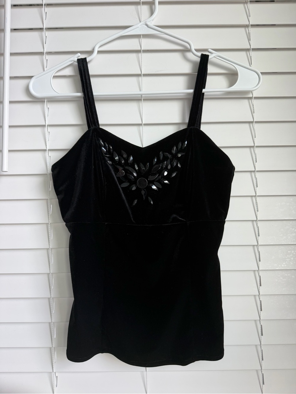 White House Black Market Black Beaded Velvet Tank Top with Boning